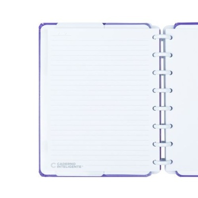 Caderno inteligente com páginas de linhas e capa azul e branca