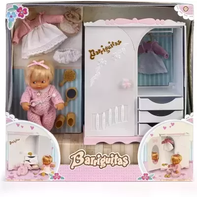 Conjunto Barriguitas com boneca e armário em caixa decorada