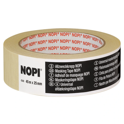 Rolo de fita adesiva universal NOPI 45m x 25mm com etiqueta multilíngue