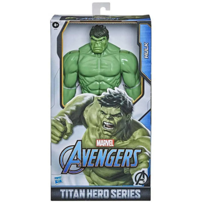 Boneco Hulk verde da série Titan Hero em caixa com tema Avengers