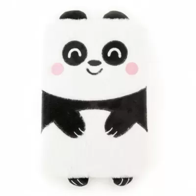 Capa de livro em formato de panda fofinho branco e preto com bochechas cor-de-rosa