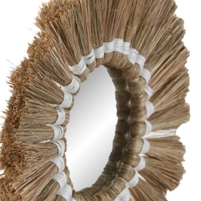 Espelho redondo com moldura de fibras naturais castanhas em camadas