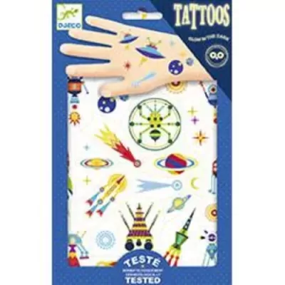 Pacote de tatuagens temporárias com desenhos espaciais coloridos