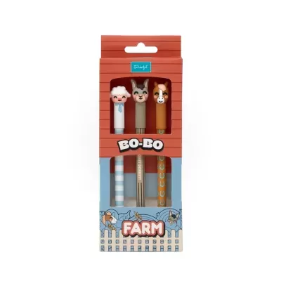 Canetas com figuras de animais da quinta em embalagem BO-BO FARM