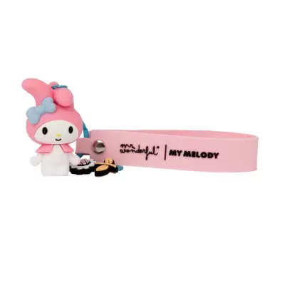 Chaveiro rosa com pulseira de silicone e personagem My Melody