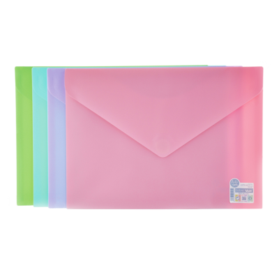 Conjunto de pastas envelope coloridas em plástico translúcido