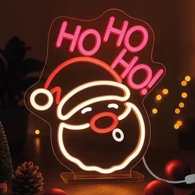 Decoração de neon do Pai Natal com texto HO HO HO!