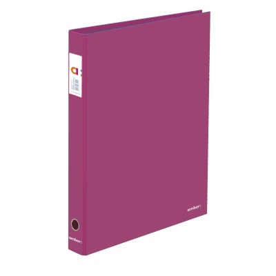 Pasta de arquivo roxa com etiquetas e buraco metálico na lombada