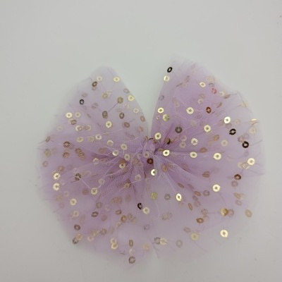Laço lilás de tule com lantejoulas douradas