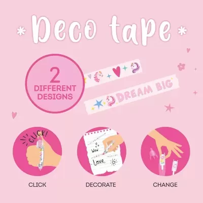 Fita decorativa com 2 designs diferentes e instruções de uso em círculo rosa