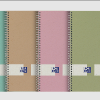 Conjunto de quatro cadernos coloridos com espiral e rótulo LOFT Design