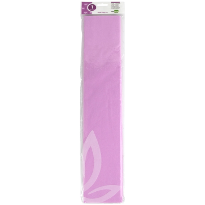Lenço de papel lilás embalado em plástico transparente com etiqueta na parte superior