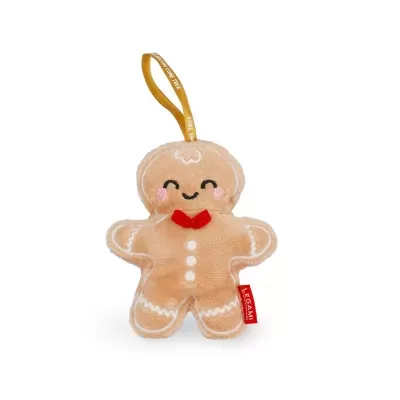 Boneco de peluche biscoito de gengibre castanho claro com laço vermelho e etiqueta vermelha