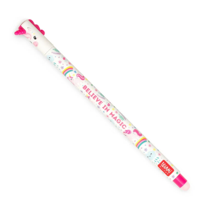 Caneta esferográfica de unicórnio com decoração colorida e texto Believe in Magic