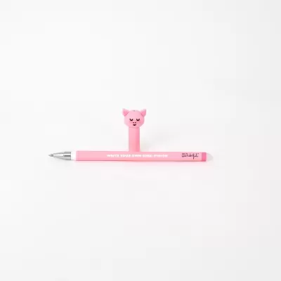 Caneta rosa com borracha em formato de cabeça de gato