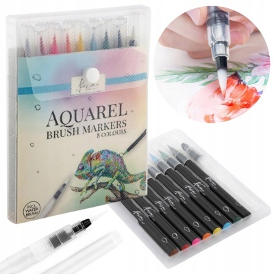 Conjunto de marcadores de pincel aguarela com 8 cores e pincel de água