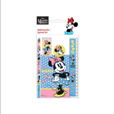 Conjunto de papelaria Minnie Mouse Disney com lápis e régua em embalagem transparente