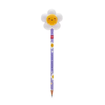 Lápis HB #2 lilás com flor sorridente branca e amarela no topo
