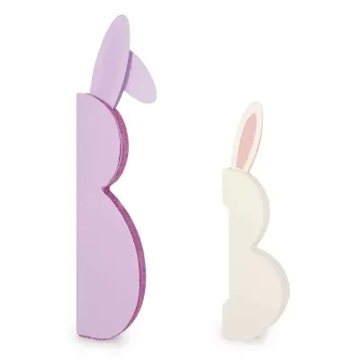 Porta-cartões em forma de coelhos lilás e branco com orelhas, material rígido