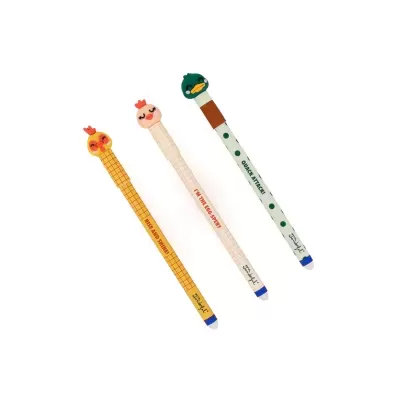 Três lápis coloridos com cabeças de aves e frases inspiradoras