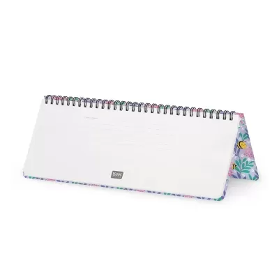 Calendário de secretária em espiral com padrão floral e página branca