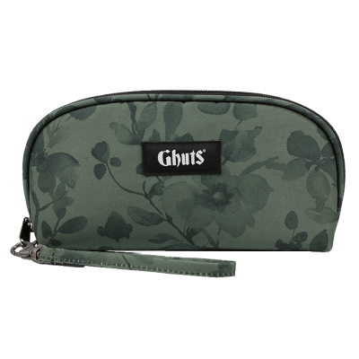 Estojo verde floral com fecho e etiqueta Ghuts