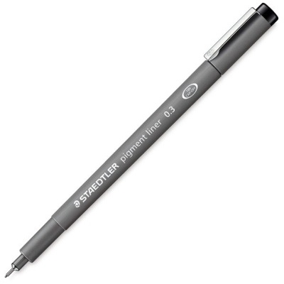 Caneta de pigmento STAEDTLER liner 0.3 cinzenta e preta sobre fundo branco