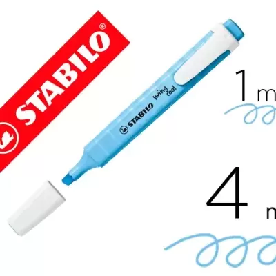 Marcador azul Stabilo Swing Cool com tampa branca e traços de 1 mm e 4 mm