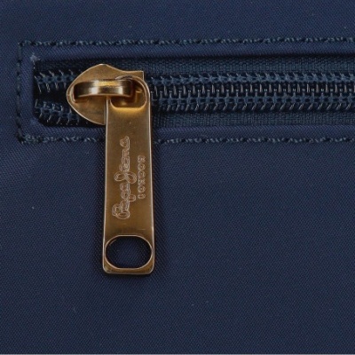 Zip metálico dourado com inscrição Pepe Jeans LONDON em tecido azul escuro
