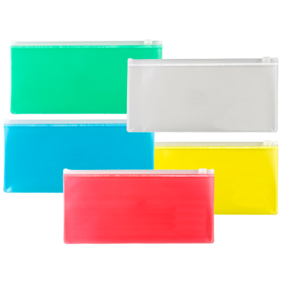 conjunto de cinco bolsas plásticas coloridas com fecho de correr