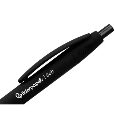 Caneta esferográfica preta liderpapel Soft com clip e botão de pressão