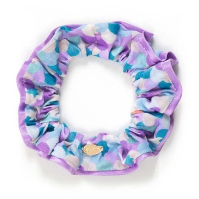 Elástico de cabelo scrunchie floral lilás e azul