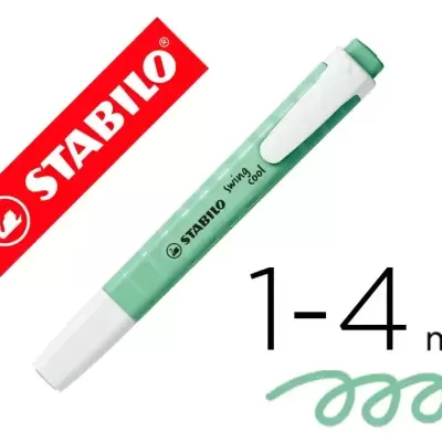 Marcador STABILO swing cool verde claro com tampa branca e indicação de ponta 1-4 mm