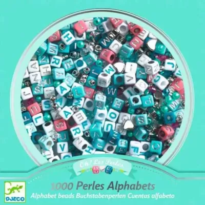 Frasco redondo com 1000 contas coloridas de alfabeto para bijuteria