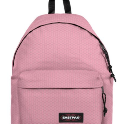 Mochila rosa Eastpak com padrão hexagonal e bolso frontal