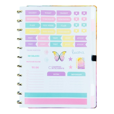 Caderno inteligente com autocolantes coloridos para organização
