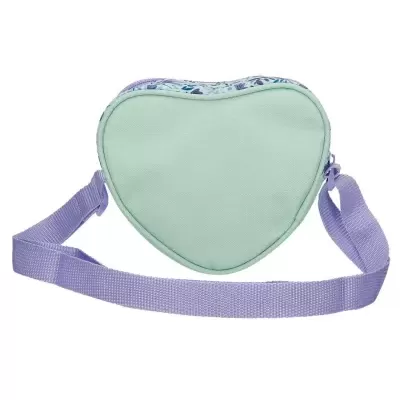 Mala em forma de coração com correia lilás e padrão floral na parte superior