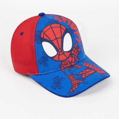 Boné azul e vermelho com estampa do Spiderman para criança.