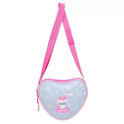 Bolsa infantil coração azul claro com estrelas e unicórnio rosa