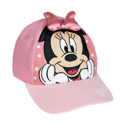 Chapéu de criança rosa com estampa da Minnie Mouse e laço rosa