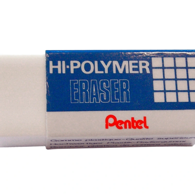 Borracha branca com embalagem azul e branca Pentel HI-POLYMER.
