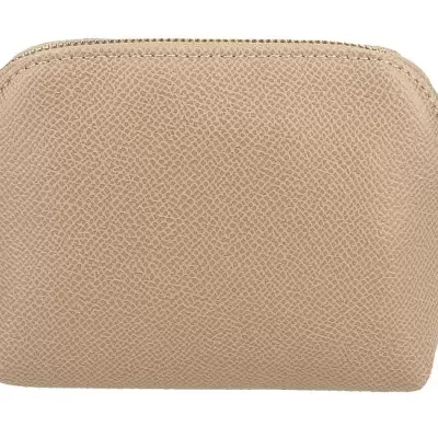 Bolsa pequena bege com textura e fecho de correr