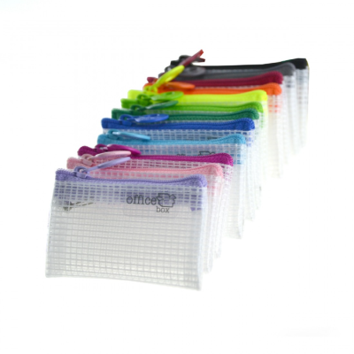 Bolsas organizadoras Office Box transparentes com fechos zip coloridos