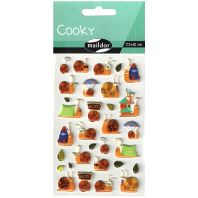 Autocolantes em relevo de caracóis e casas coloridas, Maildor Cooky, embalagem 7,5x12 cm