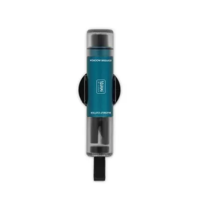 Pincel limpador para janelas preto e azul turquesa com rótulo IWASH