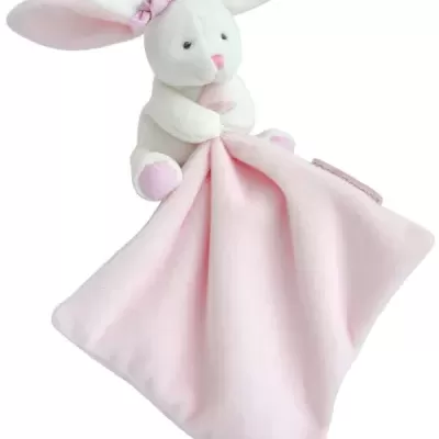 Mini manta rosa com peluche de coelho branco e rosa