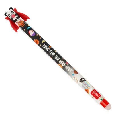Lápis decorado de Halloween com personagem panda e texto divertido
