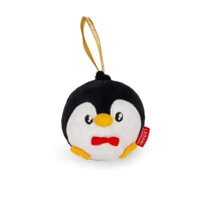 Pelúcia de pinguim com laço vermelho e etiqueta vermelha LEGAMI