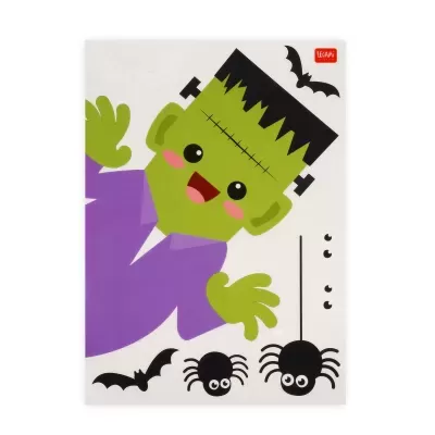 Papel de embrulho com desenho de Frankenstein e aranhas em estilo cartoon