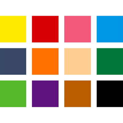 Doze quadrados coloridos organizados em quatro linhas e três colunas